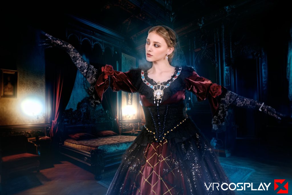 Melody Marks dressed in cosplay vampire outfit